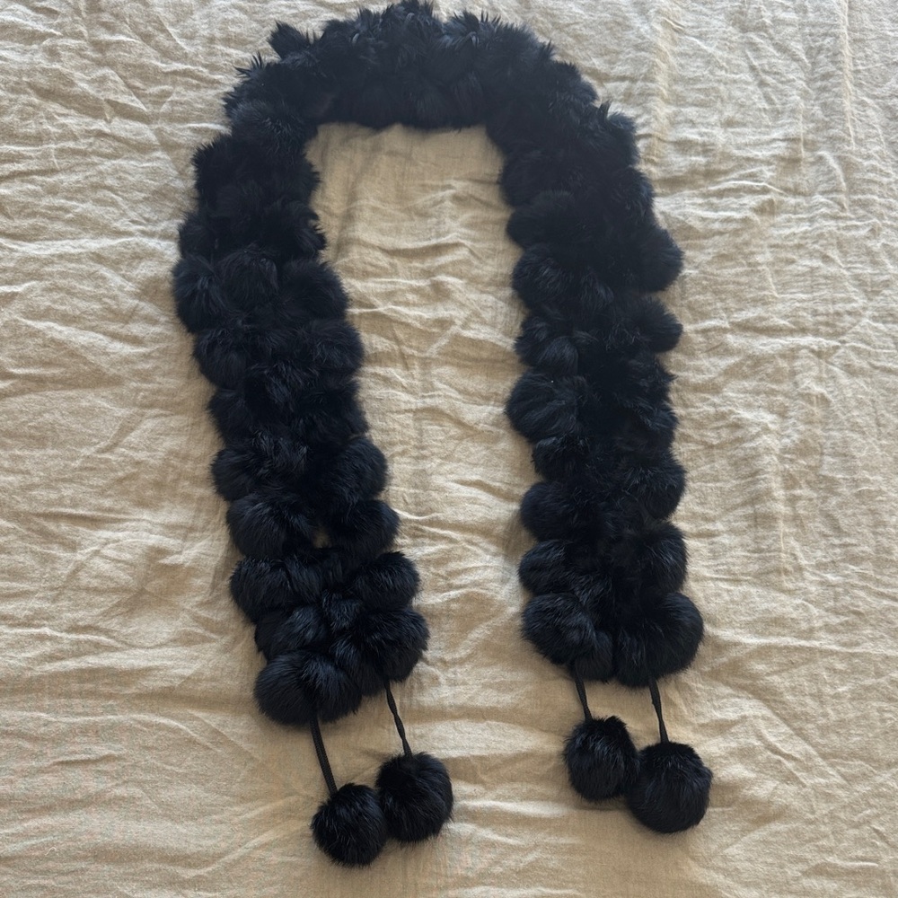 Vintage Rabbit Fur Pom Pom Scarf